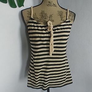 L8ter Nautical Style Striped  Tie Front Tank Top